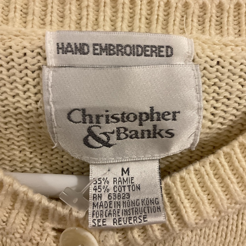 Christopher & Banks Hand Embroidered Birdhouse Cardigan Sweater Size M - Picture 4 of 10